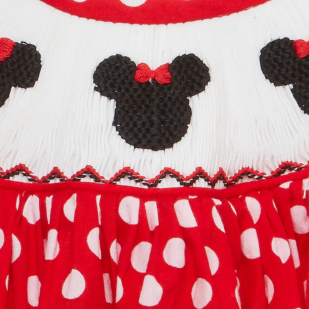 Smocked Mouse Ears Bishop Dress in Red Polka Dot