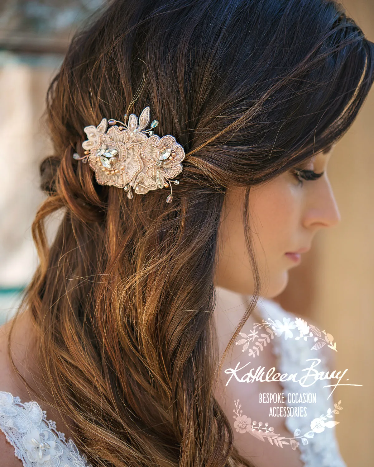 Talia rose gold lace hairpiece