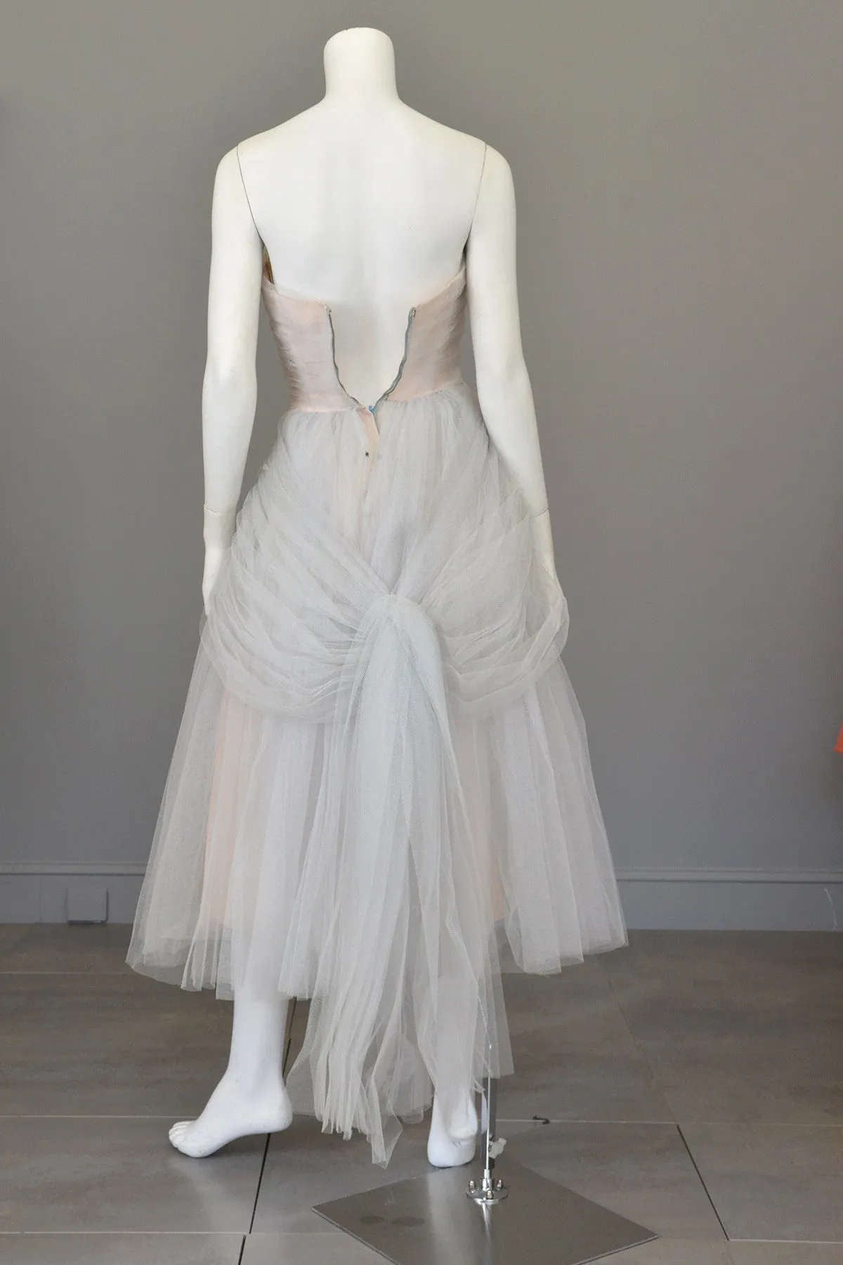 Vintage 1950s Tulle Draped Sequin Leaf Vintage Prom Dress Wedding Dress