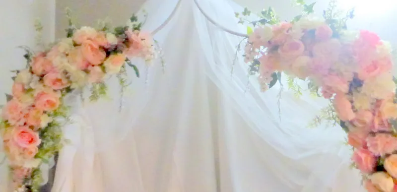 Wedding Arbor Flowers, Arch Corner Swags, Pink and white Rose arbor, Wedding decorations