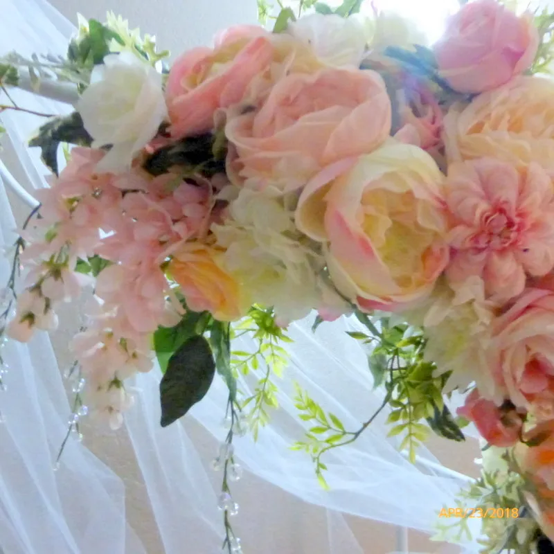 Wedding Arbor Flowers, Arch Corner Swags, Pink and white Rose arbor, Wedding decorations