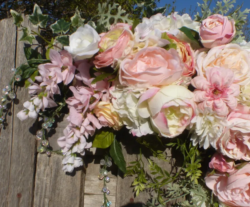 Wedding Arbor Flowers, Arch Corner Swags, Pink and white Rose arbor, Wedding decorations