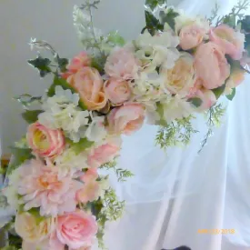 Wedding Arbor Flowers, Arch Corner Swags, Pink and white Rose arbor, Wedding decorations