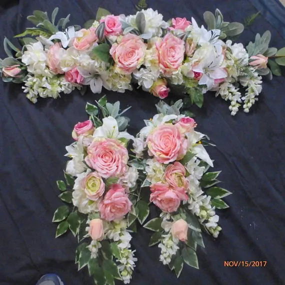 Wedding Arch and Tiebacks, Pink and white Rose Arbor Decorations