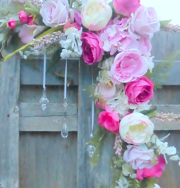 Wedding Arch Flowers, Arch Corner Swags in Pink, Fuchsia and white roses