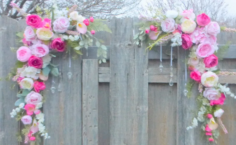 Wedding Arch Flowers, Arch Corner Swags in Pink, Fuchsia and white roses