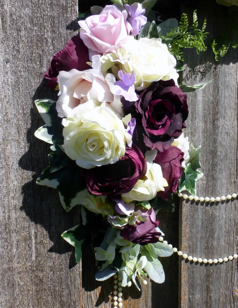 Wedding Arch Flowers, Plum, Pink, Lavender and Ivory Rose Arbor swag