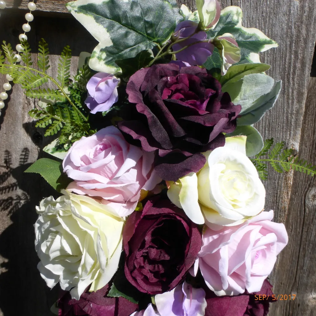 Wedding Arch Flowers, Plum, Pink, Lavender and Ivory Rose Arbor swag