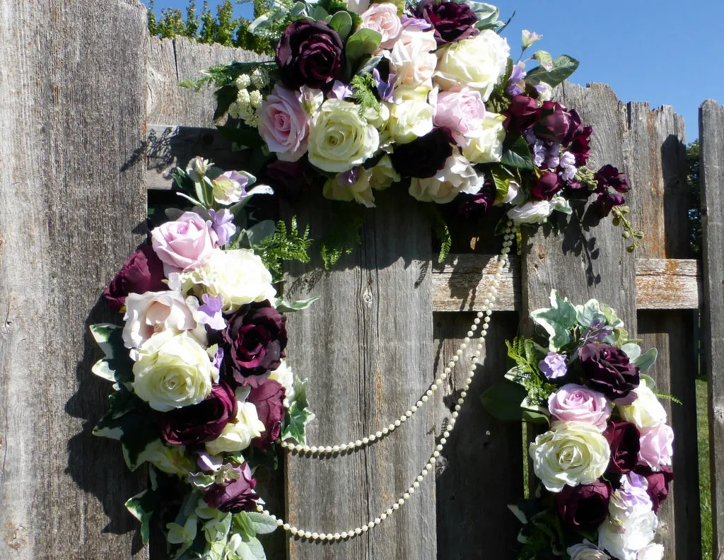 Wedding Arch Flowers, Plum, Pink, Lavender and Ivory Rose Arbor swag