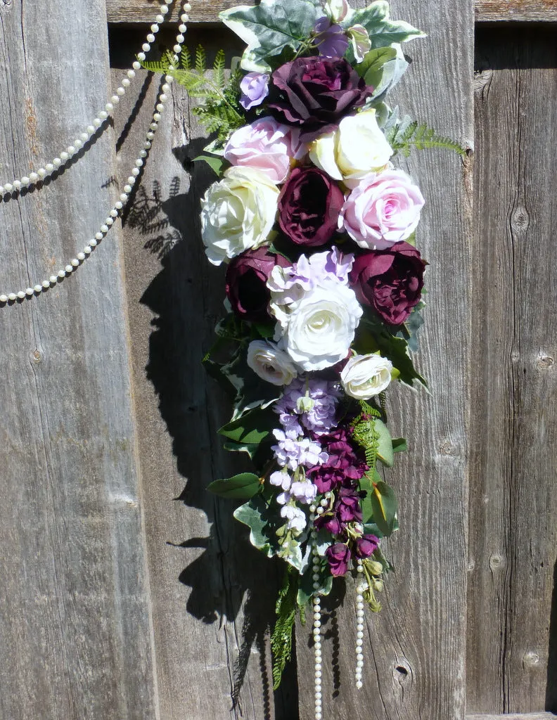 Wedding Arch Flowers, Plum, Pink, Lavender and Ivory Rose Arbor swag