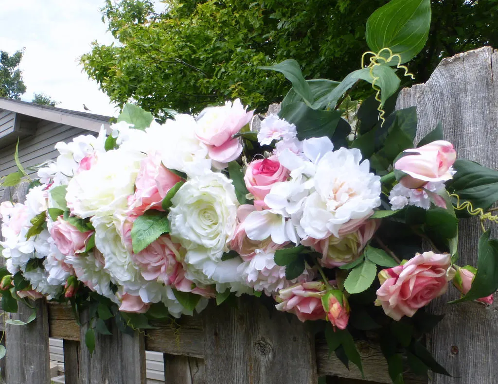 Wedding Arch with Pink and white Roses, Wedding Arbor Decorations, floral backdrop