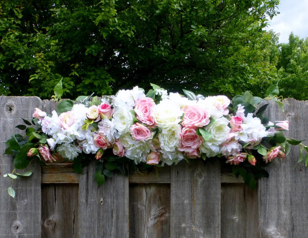 Wedding Arch with Pink and white Roses, Wedding Arbor Decorations, floral backdrop