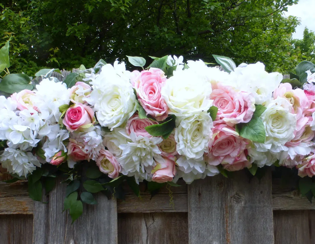 Wedding Arch with Pink and white Roses, Wedding Arbor Decorations, floral backdrop