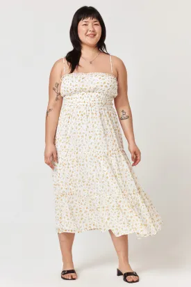 White Yellow Floral Emma Tier Midi Dress